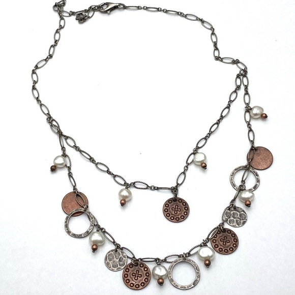 Silpada N1567 Sterling Silver 925 Copper Coin Pearl Cha Cha Necklace Layered - Picture 2 of 8